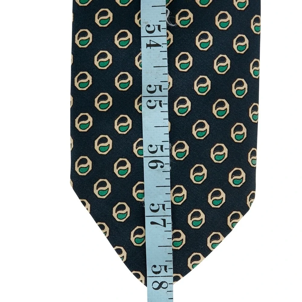 BROOKS BROTHERS Makers Silk Necktie USA Designer Geometric Navy/Green/Tan